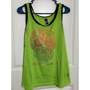 South Padre Island Souvenir Tank Top Large Neon Green L Pacific Surf Black
